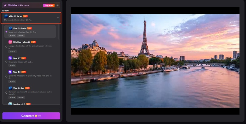 Select an AI video model in edimakor