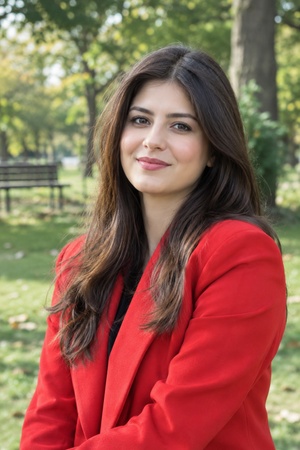 Mujer Con Chaqueta Roja En Un Parque