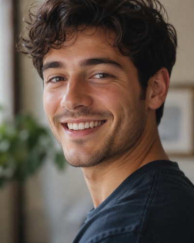 A static professional headshot of a smiling young man.