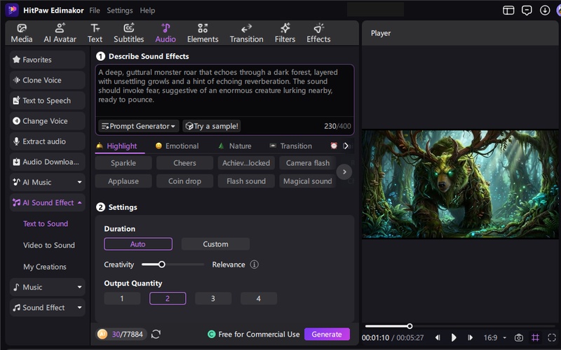 Add Sound for Monsters by Using Edimakor Ai Sound Effect