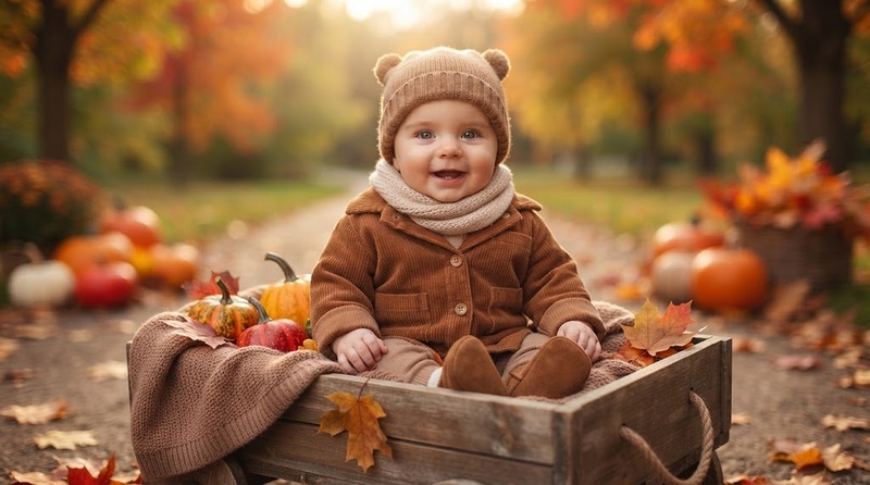 Prompt IA pour une photo de bébé en automne