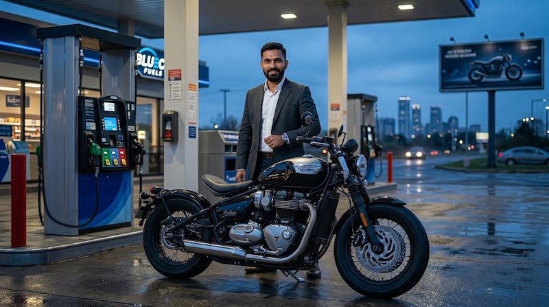 biker at the gas station