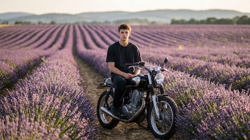 biker in lavender fields