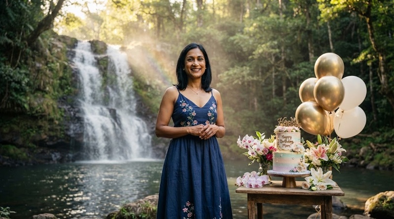 birthday by waterfall