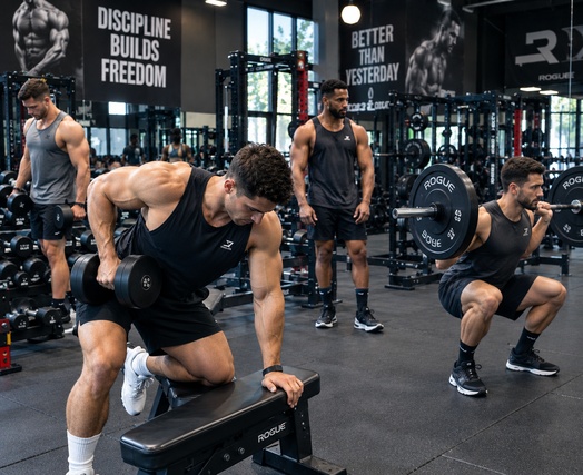 bodybuilders training together in a gym