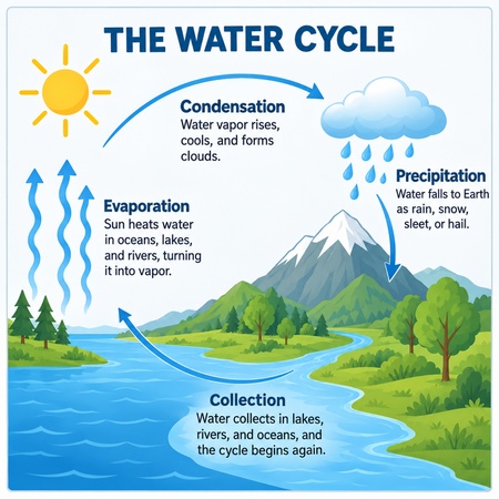 colorful water cycle diagram with clear labels