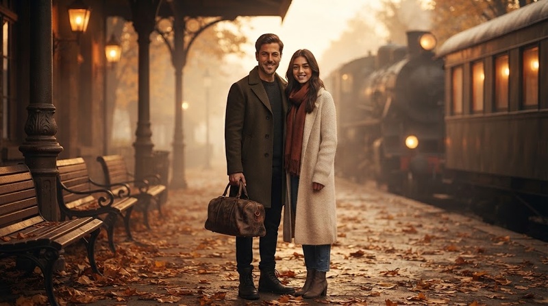 Prompt pour une photo IA de couple en automne