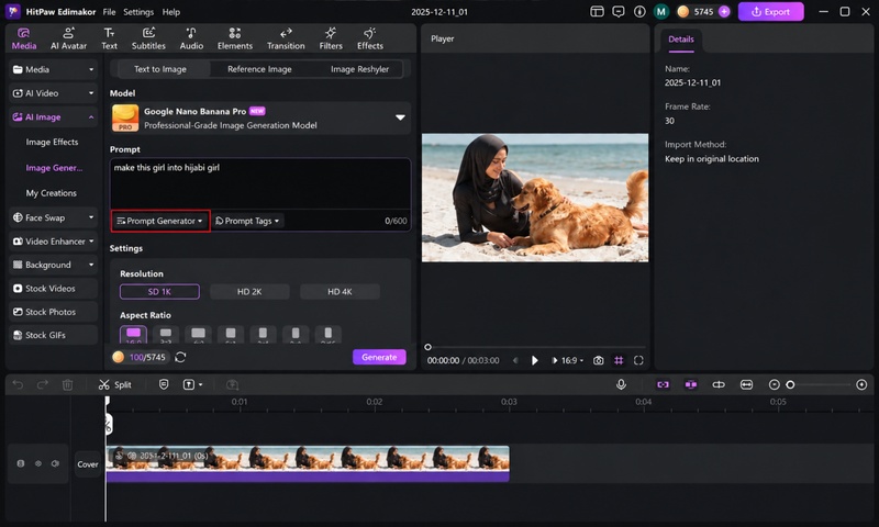 Edimakor Image Generator creating AI Hijab Girl image