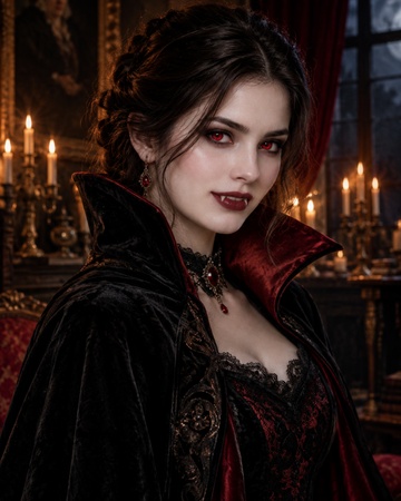 elegant vampire in a gothic manor