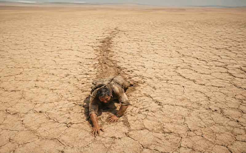 explorer crossing desert salt flat