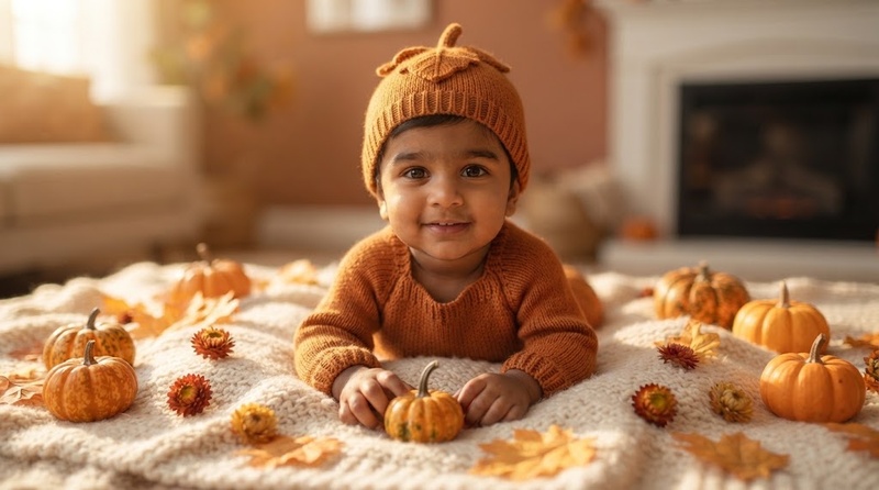 Prompt IA pour une photo de bébé en automne