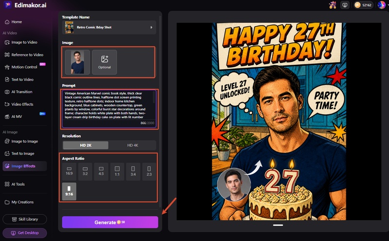 Gemini AI birthday photo prompt for father, generate birthday image with Edimakor