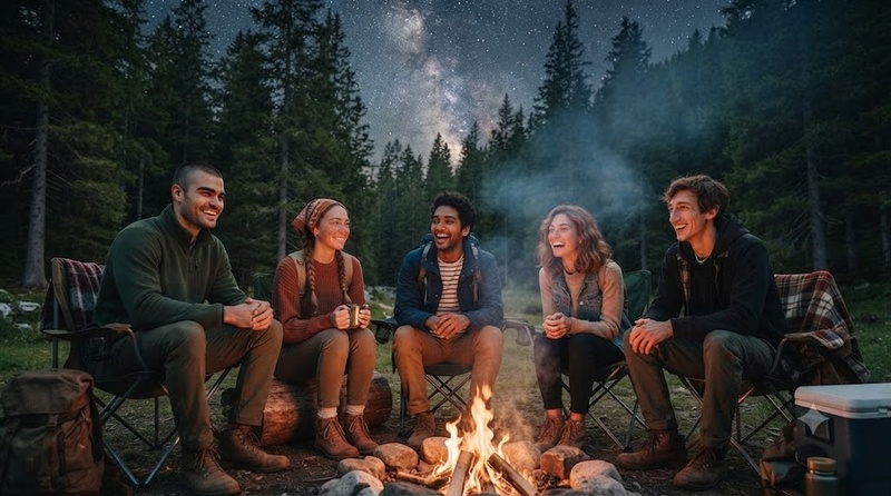 friends campfire night