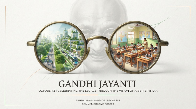 Creative Gandhi glasses poster with Indian scenery