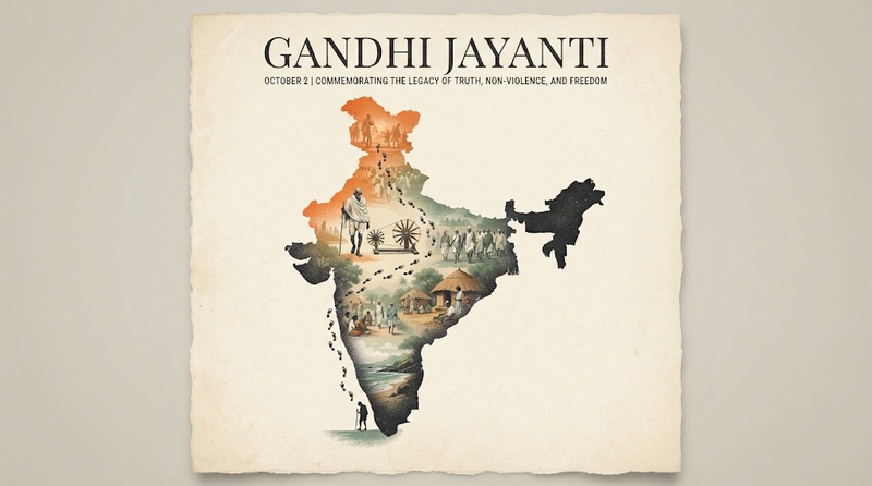 Gandhi and India map Gandhi Jayanti poster