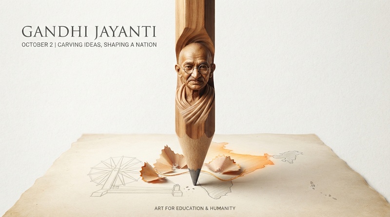 Creative Gandhi pencil carving poster design