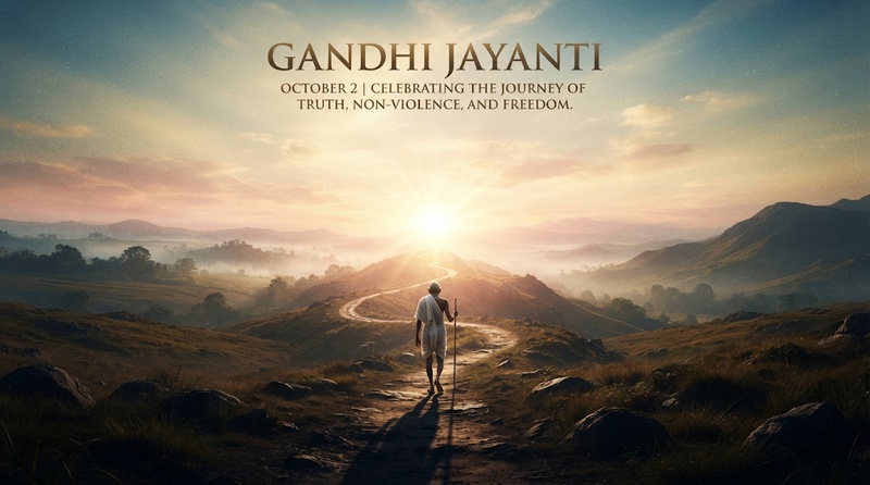 Gandhi walking toward sunrise Gandhi Jayanti poster