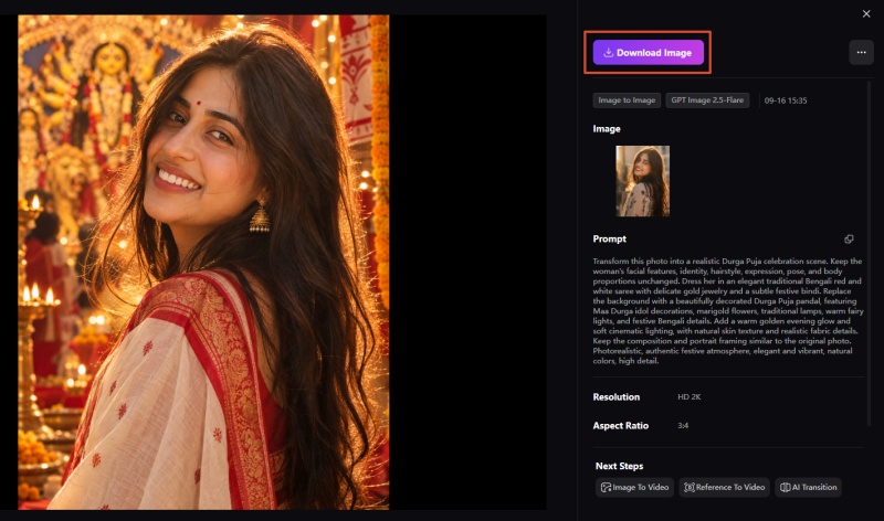 generate and download the edited durga puja photo