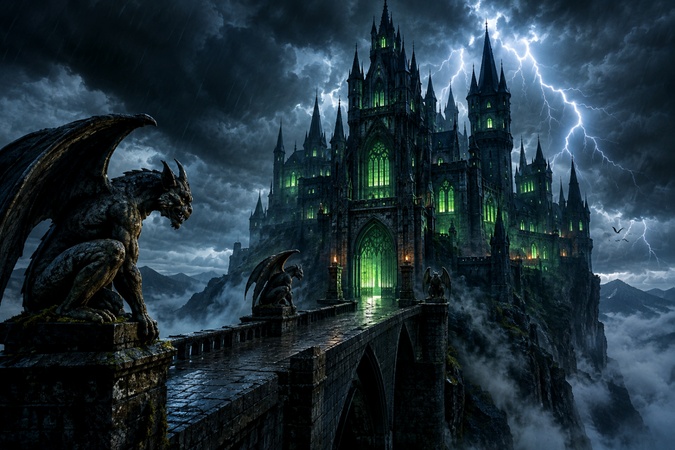 gothic castle during a lightning storm