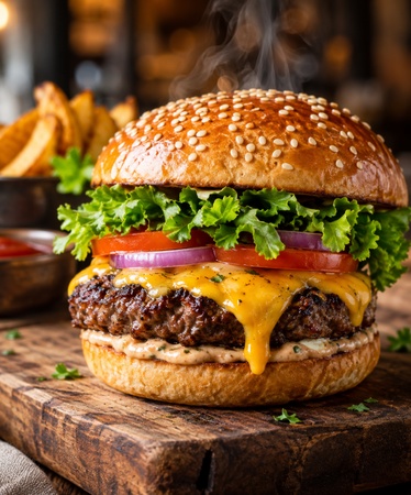 gourmet burger with melted cheese