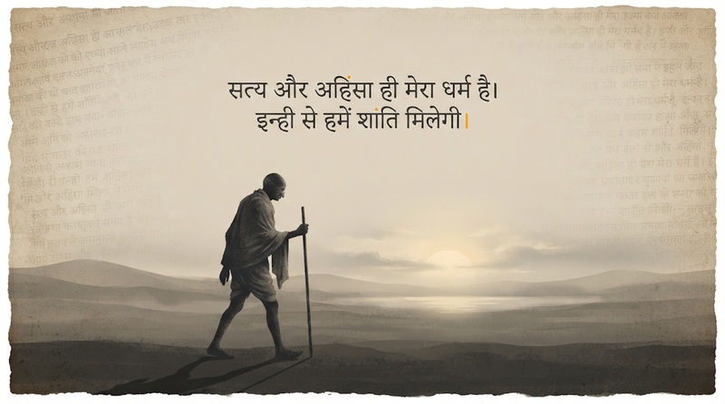 Hindi quote Gandhi Jayanti poster with Gandhi walking