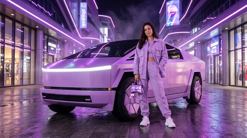 lilac tesla cybertruck