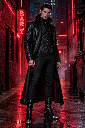 man wearing a modern vampire costume