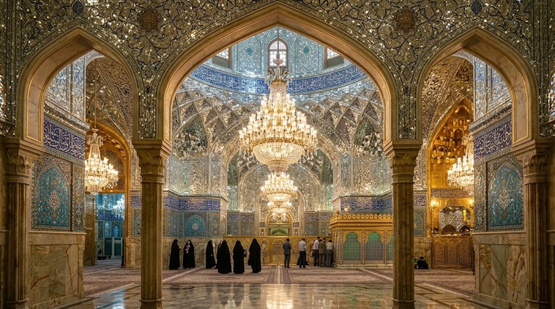 mirror reflection inside the shrine