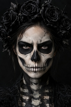 person wearing realistic skeleton makeup
