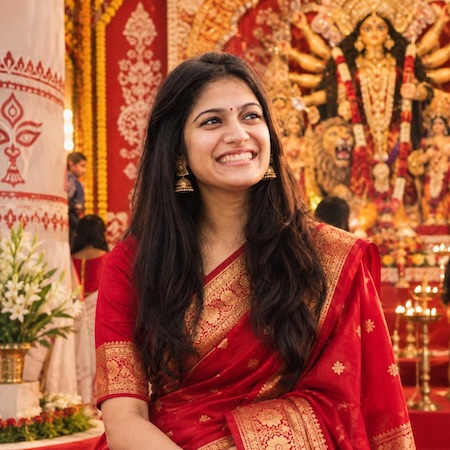 red saree with gold border