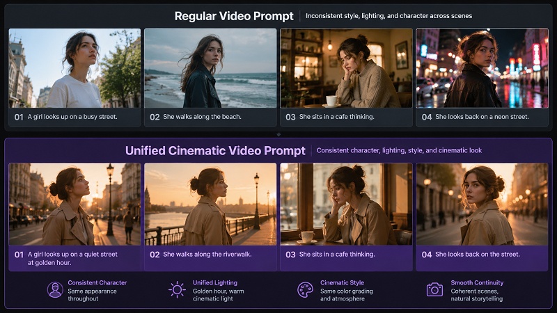 regualr vs cinematic video prompt
