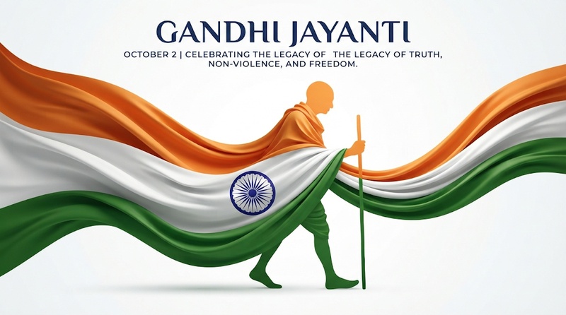 Indian tricolor Gandhi Jayanti poster with Ashoka Chakra