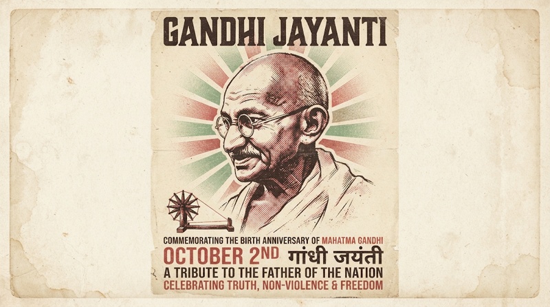 Vintage Gandhi Jayanti poster with retro print style