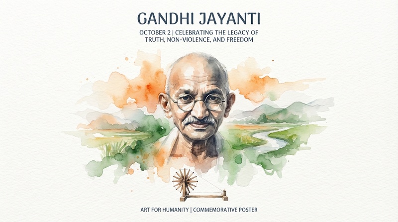 Watercolor Gandhi Jayanti poster with Gandhi portrait