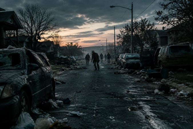 zombies walking on an empty street