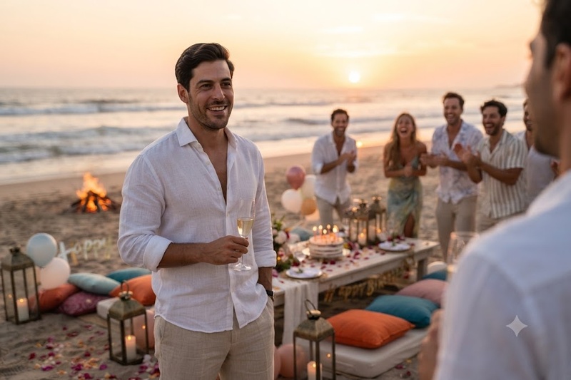 anniversaire au coucher de soleil sur la plage