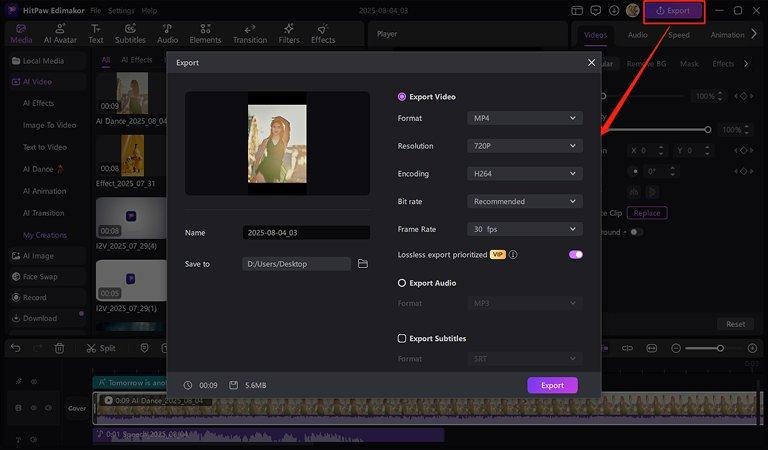 Export Gangster Ai Video for Tiktok and Reels
