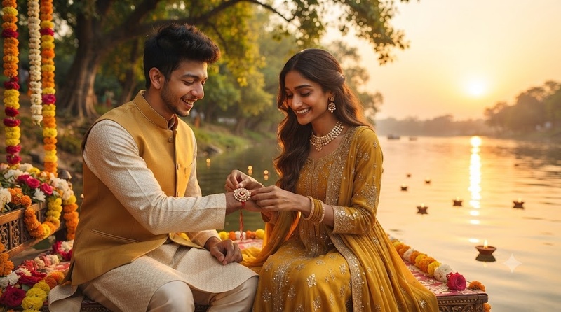 golden hour riverside raksha bandhan