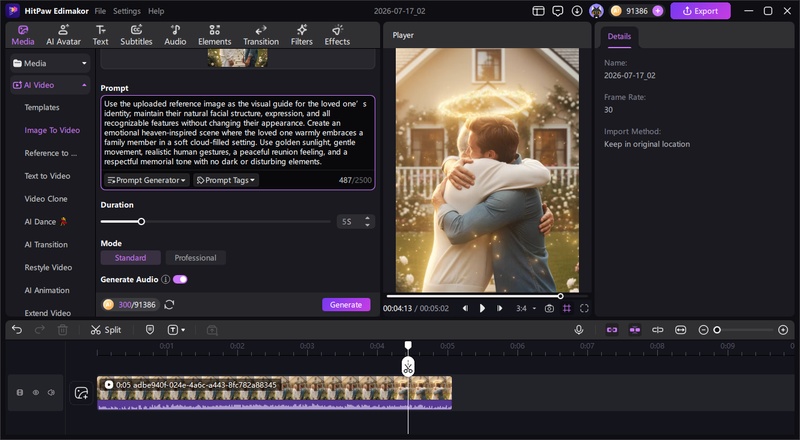 how to generate and save reunion hug video in Editpaw Editmaker