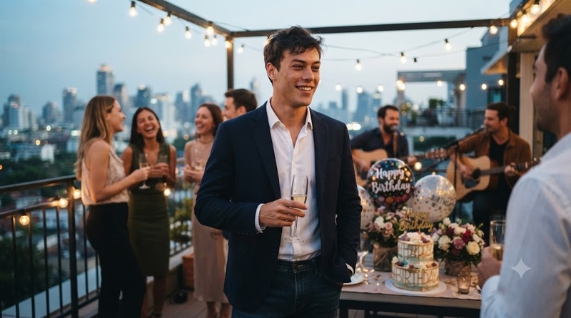 fête d'anniversaire moderne sur un toit
