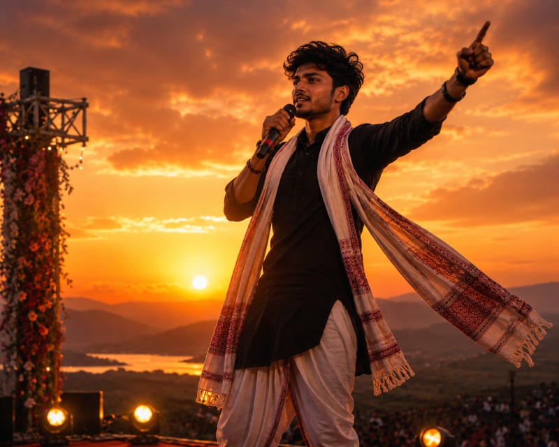 nagpuri boy delivering a bold shayari with attitude on stage