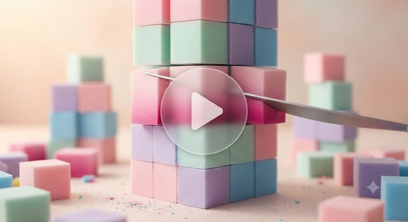 rainbow foam cube cutting