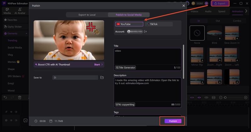 directly export to social media platform