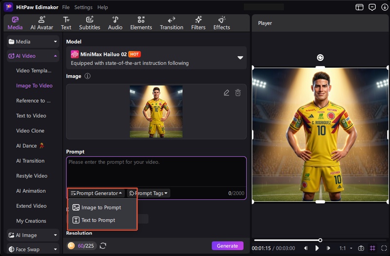 Edimakor Animate Football Avatar Prompt Generator