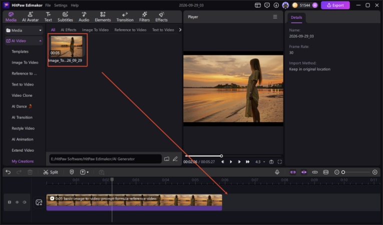 Generating the clip in Edimakor