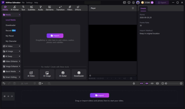 Edimakor timeline with imported media