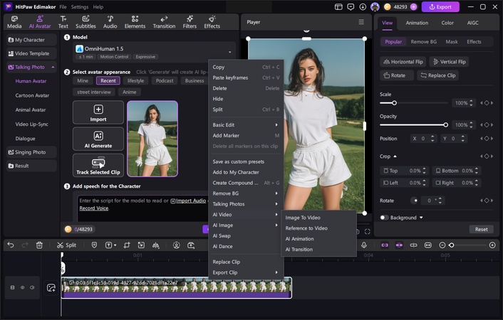 ai influencer instagram animate and edit video in Edimakor