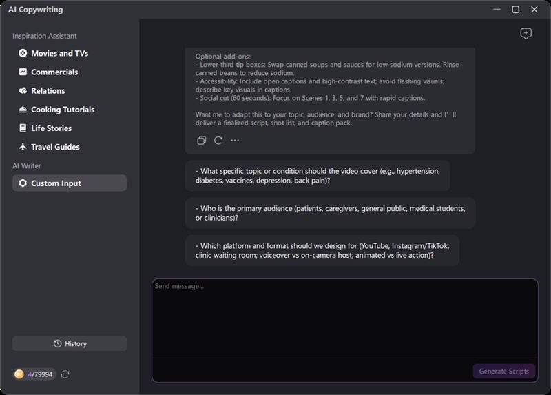 AI medical video software generating healthcare script with AI Copywriting