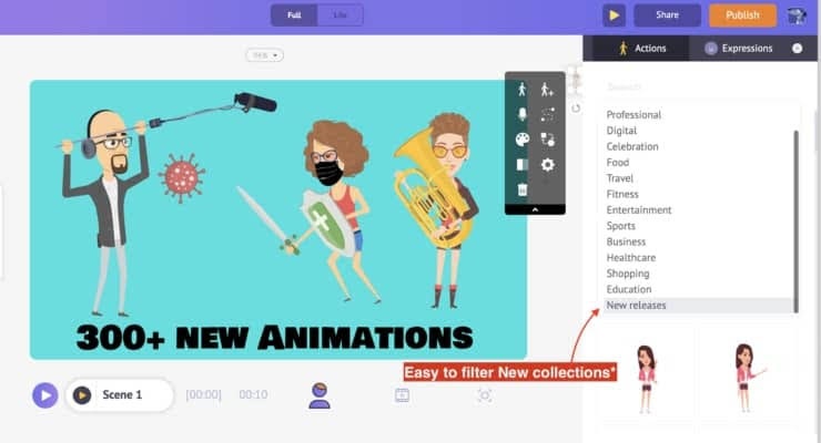 Animaker’s drag-and-drop animation editor with ready-made characters