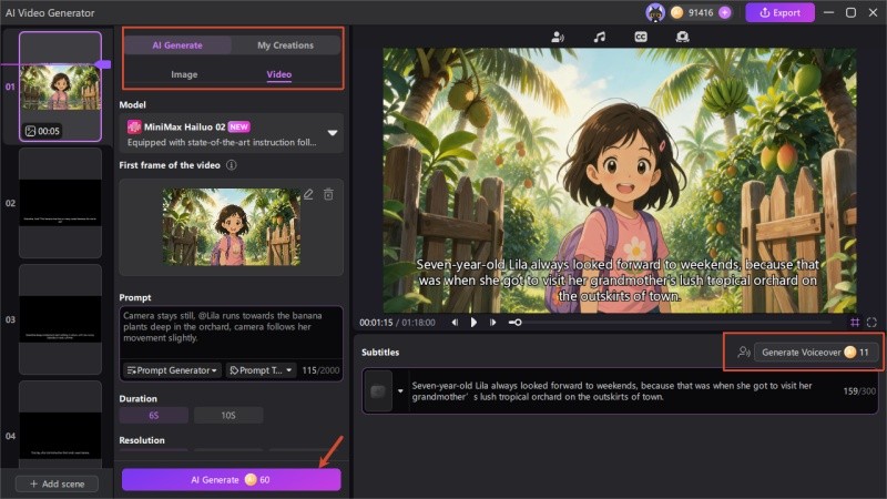 child voice changer generating the voiceover